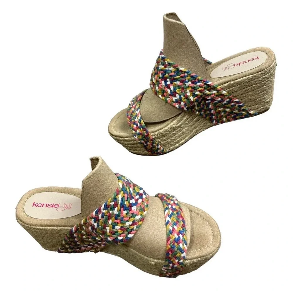 Kensie Girl Platform Slip-on Sandals Women's Size 10 Multi Colored Boho